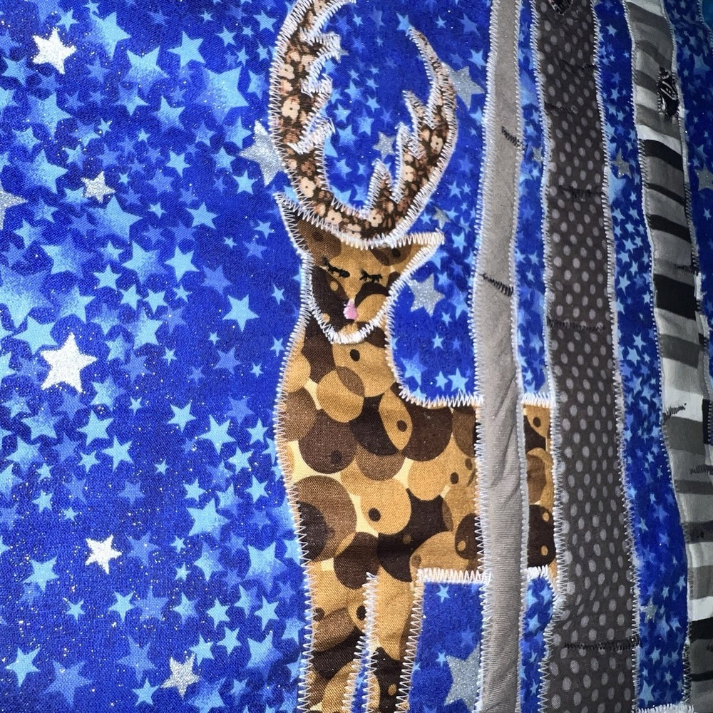 Hand Made Quilt Wall Hanging 23x31 Country Cabin Woods Cottage Core Deer Owl - Picture 2 of 13